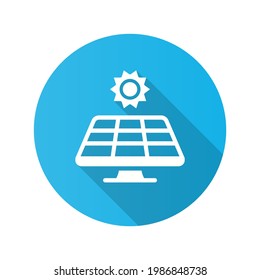 Sun and solar panel icon. Simple illustration with long shadow isolated for graphic and web design.