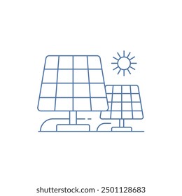 sun and solar panel line art solar energy concept with ecology power station vector illustration innovative renewable energy concept