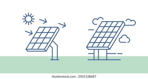 sun and solar panel line art solar energy concept with ecology power station vector illustration innovative renewable energy concept