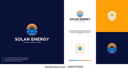 sun and solar panel logo, alternative energy, logo design template.