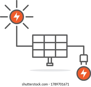 De la energía solar al panel solar para usar el símbolo vectorial de la ilustración del icono de línea