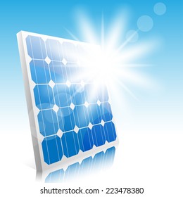 Sun and solar panels. Illustration. Vector.