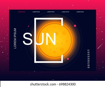 Sun. Solar system. Colorful planet on a dark background Template for a site. Space background. Concept idea. Modern design. Vector
