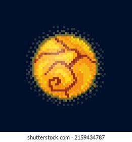 Sun, solar system planet pixel cosmic sphere isolated round cartoon globe icon. Vector celestial cosmic body 8 bit game design outer space giant galaxy universe in fire, magma or lava, burning planet