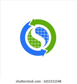 Sun solar tech energy logo vector. Recycle sun solar green energy concept