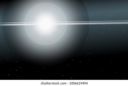 Sun in Space. Cosmos. Sunshine on a Starry Background. Stars in the Sky. Bright Sunlight in the Cosmos. Solar Glare. Sun in Space for Wallpaper, Presentation, Banner, Web Design. Shine. Star Light.