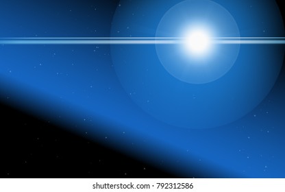 Sun in Space. Cosmos. Sunshine on a Starry Background. Stars in the Sky. Bright Sunlight in the Cosmos. Solar Glare. Sun in Space for Wallpaper, Presentation, Banner, Web Design. Shine. Star Light.