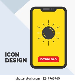 sun, space, planet, astronomy, weather Glyph Icon in Mobile for Download Page. Yellow Background