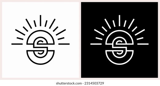 sun spark logo design line art outline icon symbols illustration vector eps 10.