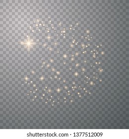 Sun sparks glitter special light effect. Sparkle on transparent background. Christmas abstract pattern. Sparkling magic dust particles. Vector illustrator eps 10.