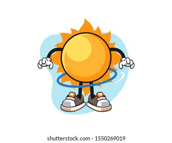 Sun spinning a hula hoop cartoon. Mascot Character vector.