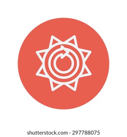 Sun with spiral arrow thin line icon for web and mobile minimalistic flat design. Vector white icon inside the red circle.