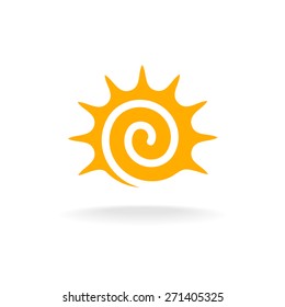 Sun spiral logo. Simple sunshine stylized tribal symbol.