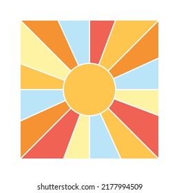 Insignia retro de Sun square. Ilustración del vector