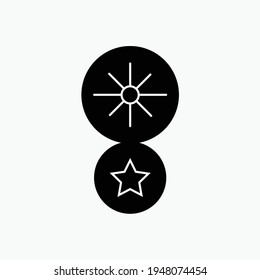 Sun and star in black circle. Space moon star astronomy eclipse abstract sun dark abstrak, vector, symbol, logo, icon, sign, Illustration Minimalist.