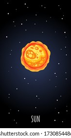 Sun star cartoon poster. Vector vertical banner of a space astronimic object for web, stories and media.