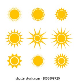 Sun or star cartoon vector icons set for emoji or emoticons elements in smartphone video or messenger chat application template