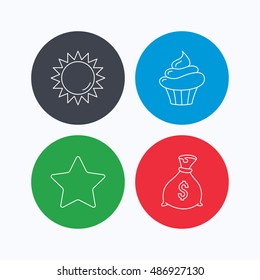 Sun, star and cupcake icons.