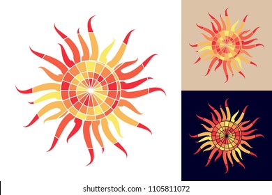 Sun, star, flower. The sketch for tattoo, print, textiles, jewelry, for souvenirs and ware. Trendy summer symbol for design. Travel and vacation concept. Typographical design. Isolated. Vector EPS8.