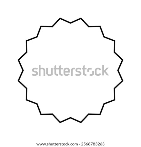 Sun or star icon. Round frame with zigzag edges. Circle shape with jagged borders. Empty text box, tag or label isolated on white background. Vector graphic illustration.