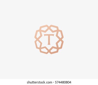 Sun star letter T vector neat logotype. Luxury flower frame gem logo. 