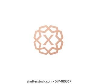 Sun star letter X vector neat logotype. Luxury flower frame gem logo. 