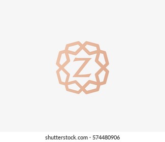 Sun star letter Z vector neat logotype. Luxury flower frame gem logo. 