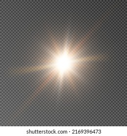 Sun, star, light effect for vector illustrations on transparent background. flash png.