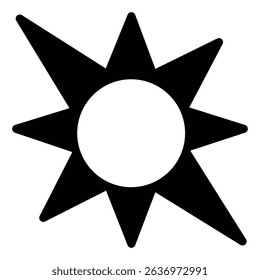Sun star with light rays solid icon, cosmos concept. Vector graphics. Space star shape sign on white background, style mobile or design