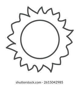 Sun star with light rays thin line icon, arabian desert concept. Vector graphics. Desert hot sunshine sign on white background, outline style icon for mobile or web design