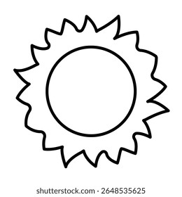 Estrela do sol com raios de luz ícone de linha fina, conceito de deserto árabe. Gráficos vetoriais. Sinal de sol quente do deserto no fundo branco, móvel estilo ou design