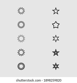 sun and star outline icon set isolated vector illustration