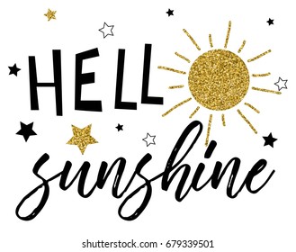 Sun and star print design with slogan. Vector illustration design for fashion fabrics, textile graphics, prints.