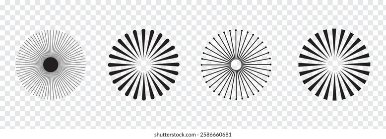 Sun star rays, burst. Circulars lines beams. Spokes with radiating stripes grid. Radial circle radiation lines. Vector graphic. Abstract illusion Geometric Pattern. Variety Design.