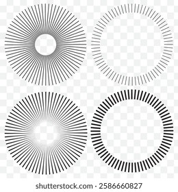 Sun star rays, burst. Radial circle radiation lines. Circulars lines beams. Spokes with radiating stripes grid. Vector graphic. Abstract illusion geometric pattern. EPS 10.