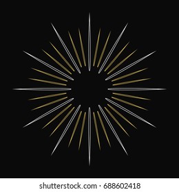 Sun, Star. Sunburst, Starburst. Abstract sunshine on black background. Design element. Vector EPS10