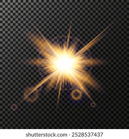 Sun. Star Vector graphics. Sun glare effect on transparent dark background. Lens effect.