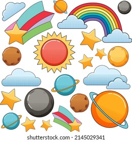 Sun and stars on white background illustration