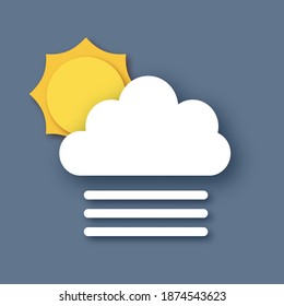 Sun. Steam cloud. Paper cut Weather. Fog or mist in the dark sky.
