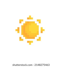 Sun sticker pixel art icon. Design for logo, web, mobile app, badges and patches. Video game sprite. 8-bit. Isolated vector illustration.