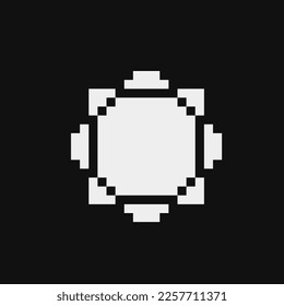 Sun sticker pixel art icon. Design for logo, web, mobile app, badges and patches. Video game sprite. 1-bit. Isolated vector illustration.
