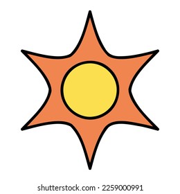 Sun Sticker Retro Groovy Hand Drawn