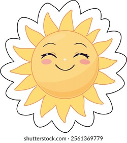 A sun sticker with a warm, endearing smile, perfect for digital and physical use, set on a clean white background.