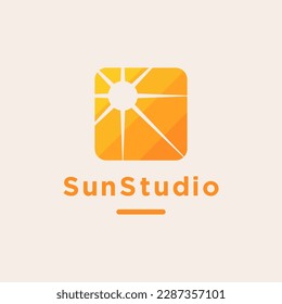 Sun studio logo design. Rays cutting through a square. Abstract elegant and modern style