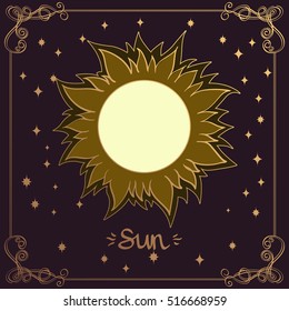 Sun. Stylized illustration of the Sun in the hand drawing style. The symbols of astrology and astronomy.
