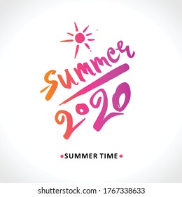Sun. Summer. 2020. Summer time. Bright seasonal template. Vector illustration for season banner, label, poster, logo Summer.