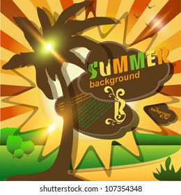 Sun summer abstract background or card. Vector illustration.