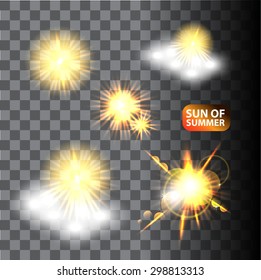 Sun for Summer Background in Transparent Background. Vector Set