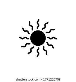 Sun Summer Icon in black flat glyph, filled style isolated on white background