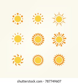 Sun summer icon - Typical sunshine vector in outline flat color icon set style. Vector illustration.